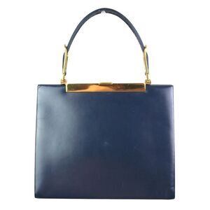 VINTAGE J. W Robinson & Co LA NAVY BLUE LEATHER FRAME HANDBAG SATCHEL POCKETBOOK